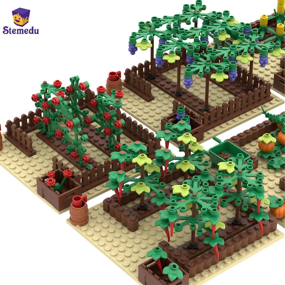 MOC Vegetable Garden Pumpkin Grape Farm Crop Plant Orchard Builing Blocks Puzzle City Scene Flower Micro Landscape Fit Legoeds