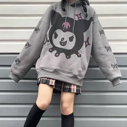 Sanrio Kuromi-sudaderas con capucha Y2k para mujer, Top estético de dibujos animados Kawaii, ropa informal holgada, sudadera gótica Lolita para niña