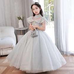 Luxurious Sequins Embroidery Girls Dress for Party Wedding Formal Children Princess Pageant Gown Beading Kids Dresses clothing