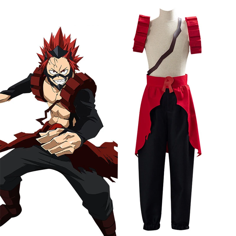 My Hero Academia Kirishima Eijiro Anime Cosplay Costume Decorative Shoulder Straps Hakama Pants Halloween Uniform Clothes