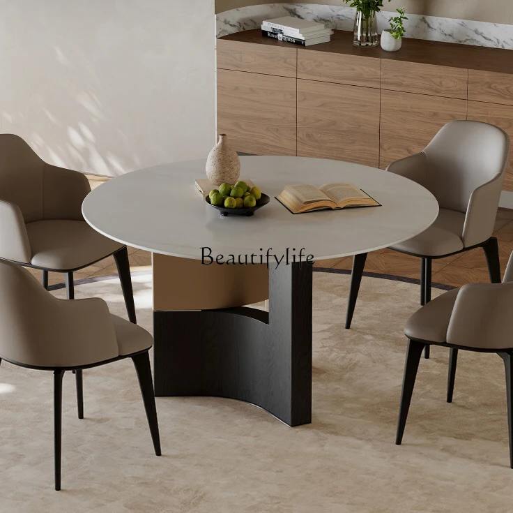 

Italian minimalist marble dining table small apartment round solid wood living room high-end dining table