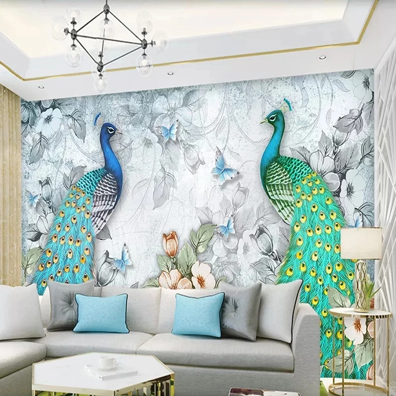 Custom 3D Photo Peacock Flower Butterfly Mural Wallpaper Bedroom Modern Living room TV background wall restaurant study Hotel 8d