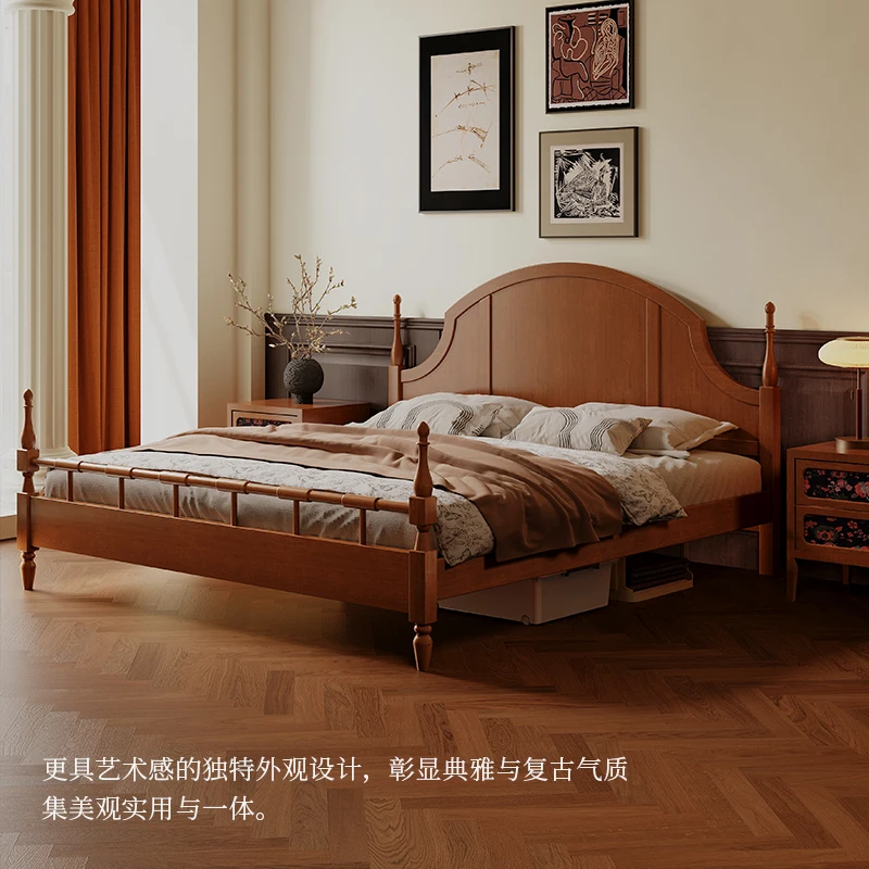 

French solid wood bed, retro cherry wood master bed, home medieval double bed