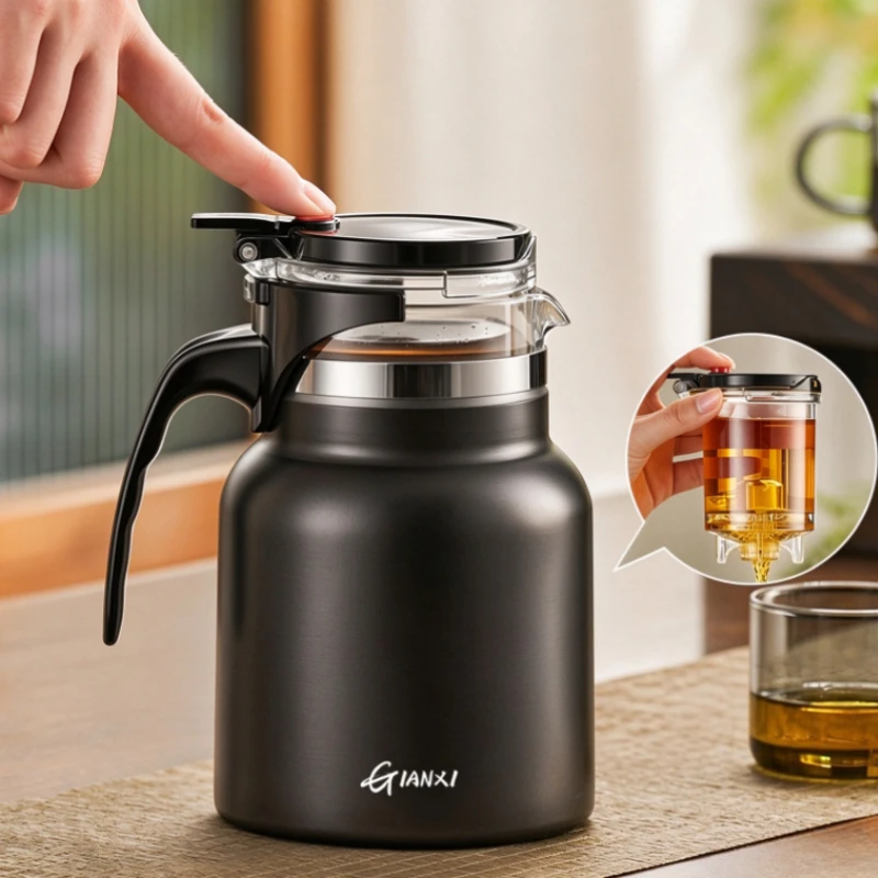New One-Click Filter Tea Infuser Teapot Water Separation Stainless Steel Insulated Teapot Office Desktop Tea Maker Gift