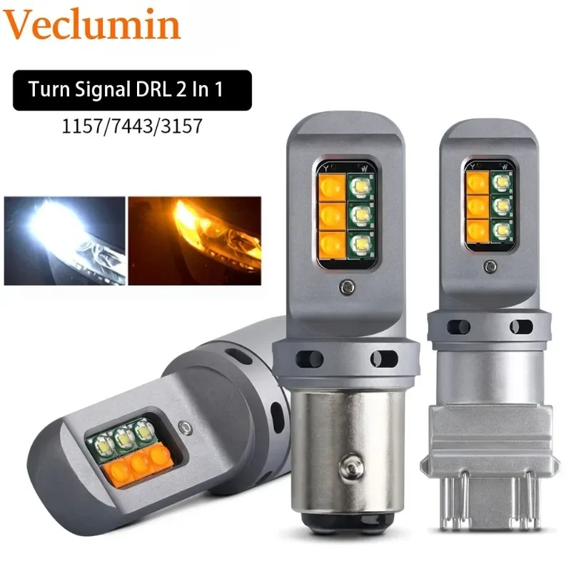 Turn Signal Light DRL Daytime Running Light 2 In1Car Led Light Canbus No Error Car Two-Colors Lamp1157 BAY15D T25 3157 T20 7443