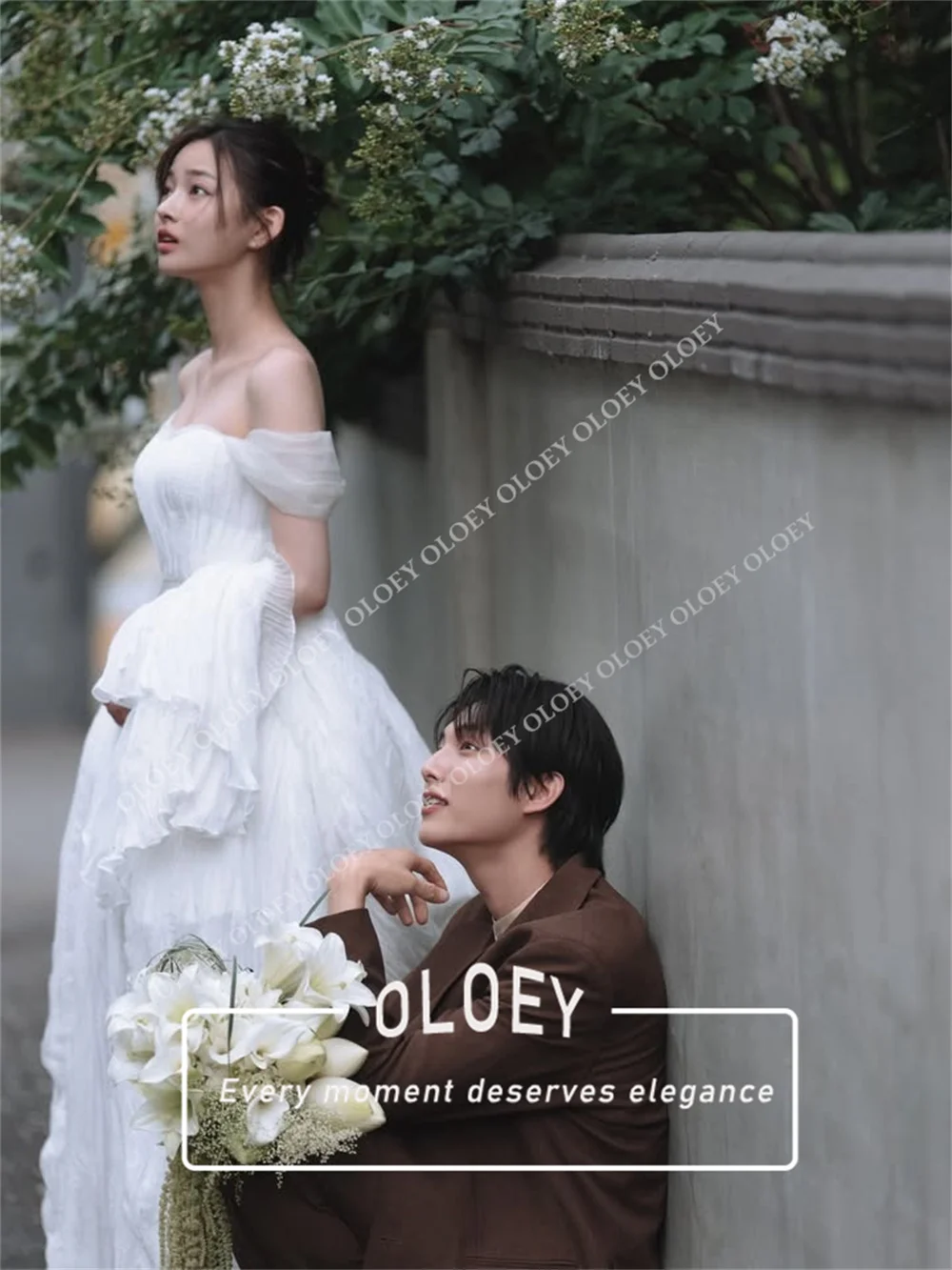 OLOEY Elegant Off The Shoulder A-Line Wedding Dress Korea Photo Shoot Floor Length Bridal Gown Customized Robe De Mariage