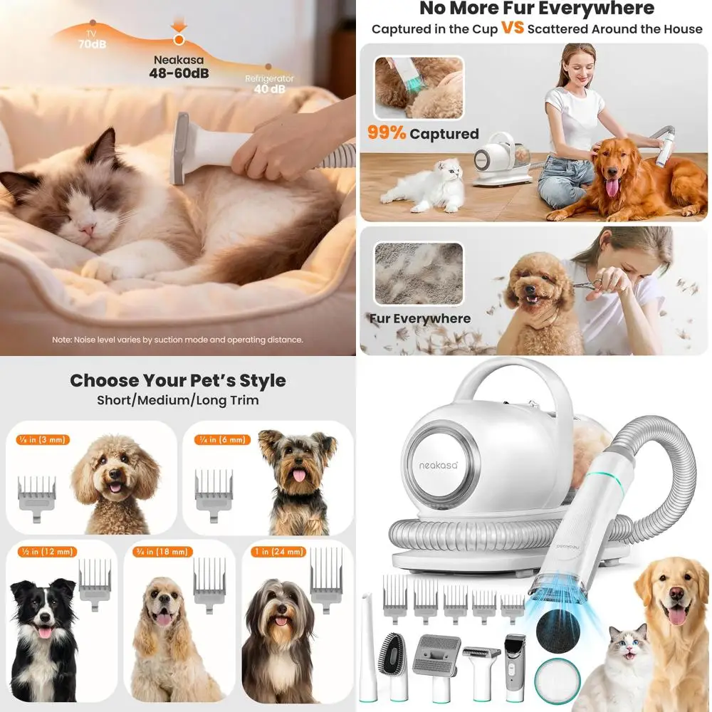 

Набор для ухода за шерстью домашних животных 6-в-1 с машинкой для стрижки и пылесосом, мощность всасывания 9000 Па, низкий уровень шума, контейнер для пыли 1 л, для домашнего использования и удаления шерсти