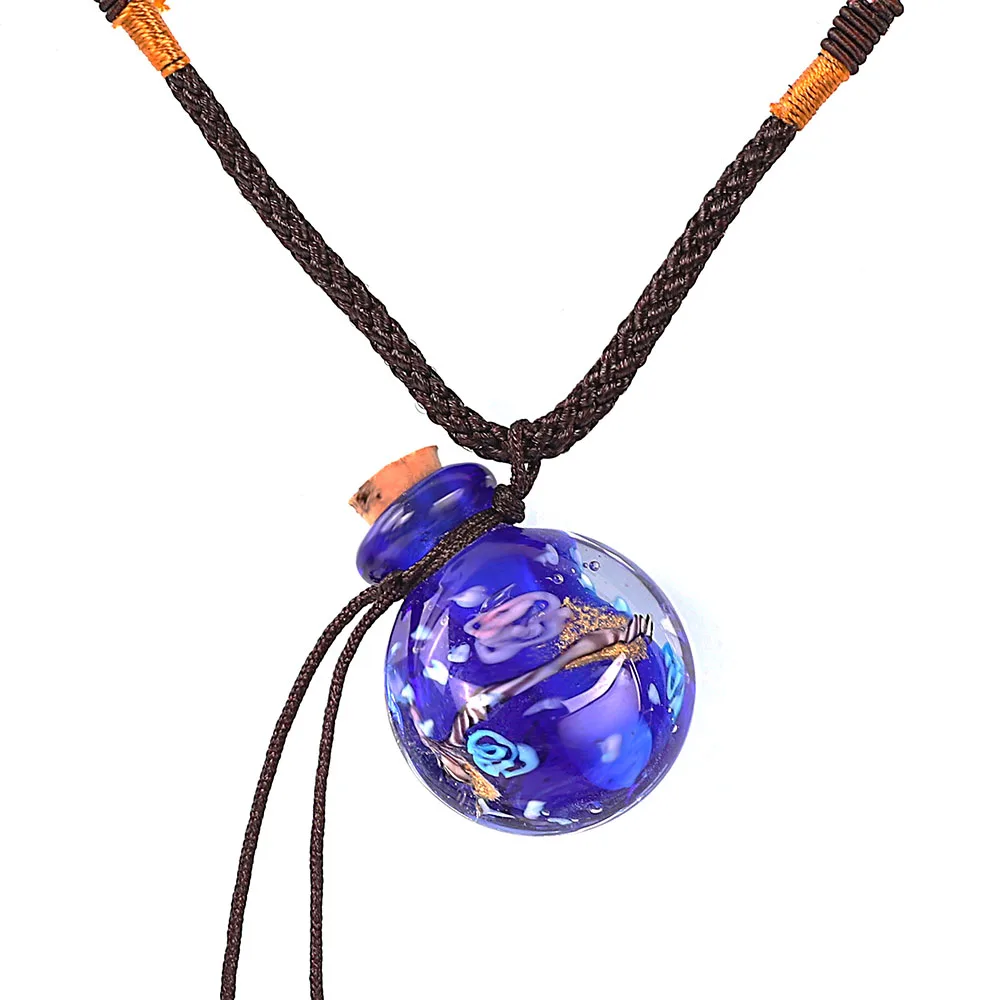 Moda Kolorowy naszyjnik ze szklanym kwiatem Lampwork Dyfuzor olejków eterycznych Okrągła butelka perfum — zdjęcie 2