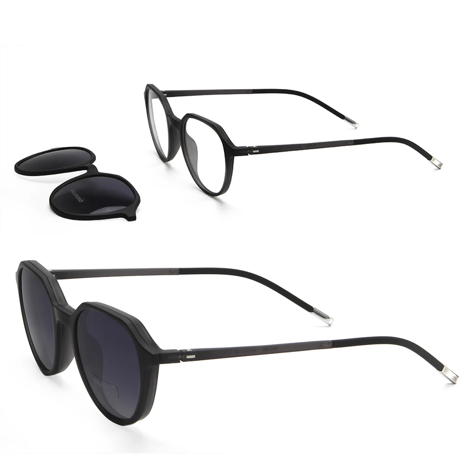 Designer TR90 Geometric Frame Glasses With Oval Magnetic Clip On Sunglasses Polarized Men Women Optical Eyewear Oculos De Grau