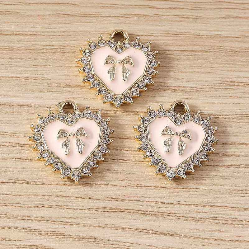 10 Stück 17x18mm Niedliche Kristall-Schleifen-Herzanhänger für die Herstellung von Ohrhängern, Halsketten, DIY-Handarbeiten und Schmuckzubehör – Detail 5