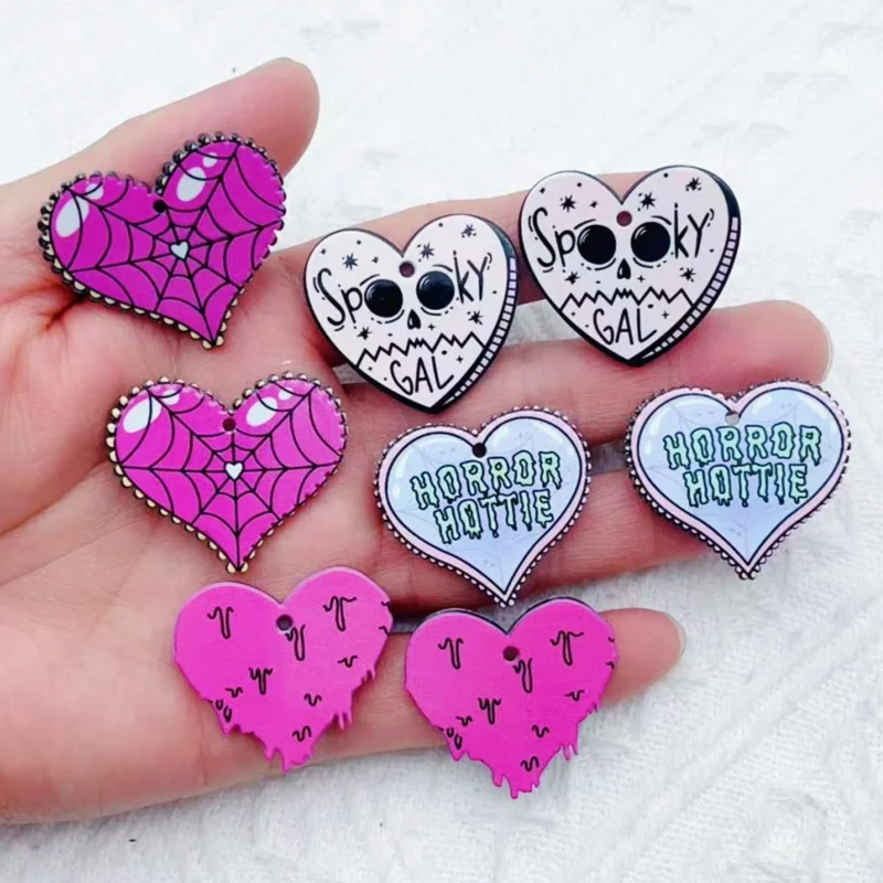 10 Stück Halloween Charm Horror Hot Blooded Ghost Herz Acryl Anhänger Ohrringe Halskette DIY Schmuck Entdeckung