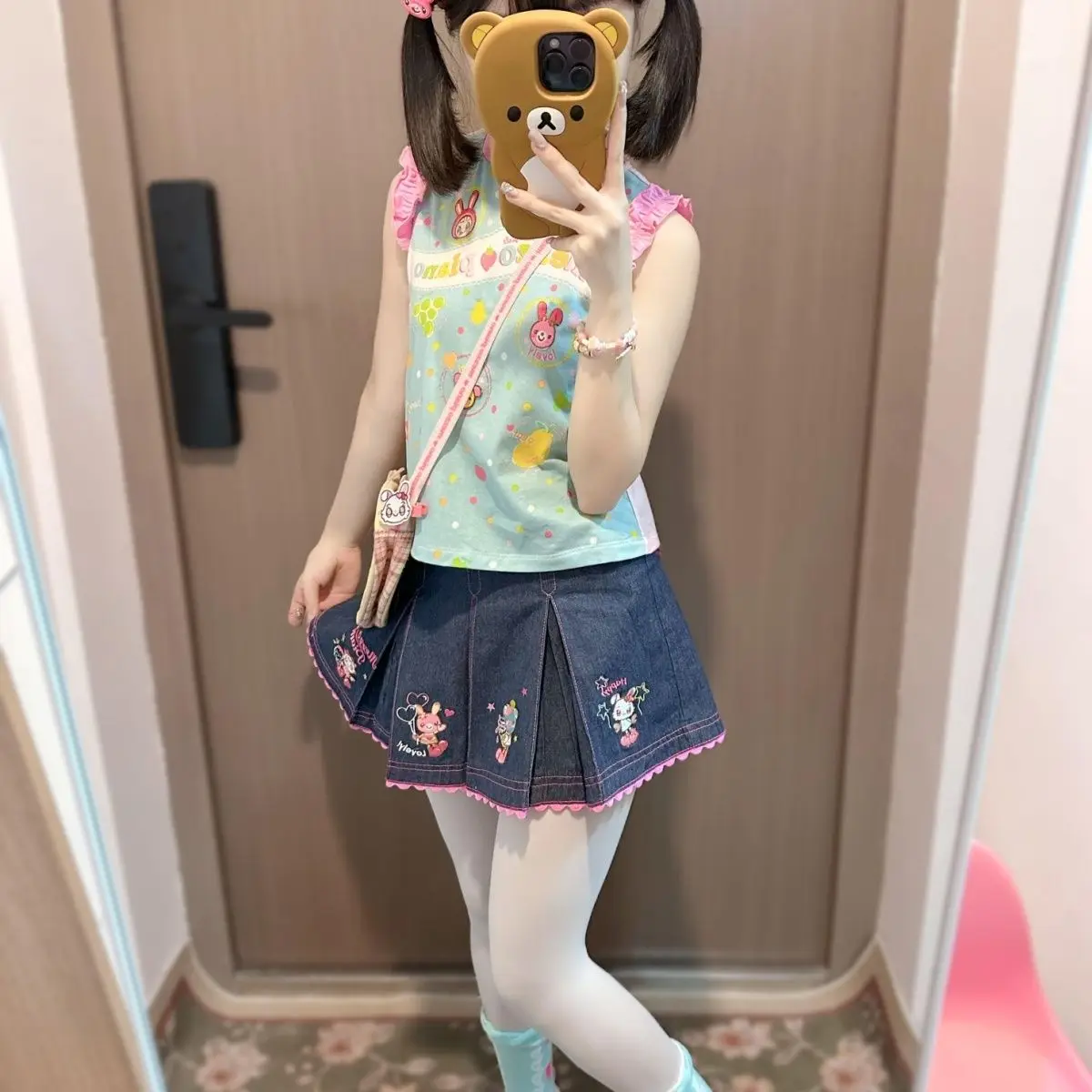 Japanese Cartoon Print Cute Graphic T Shirts Summer New Sleeveless Slim Fit Sweet Girl Vest Lolita Fairycore Y2k Crop Top