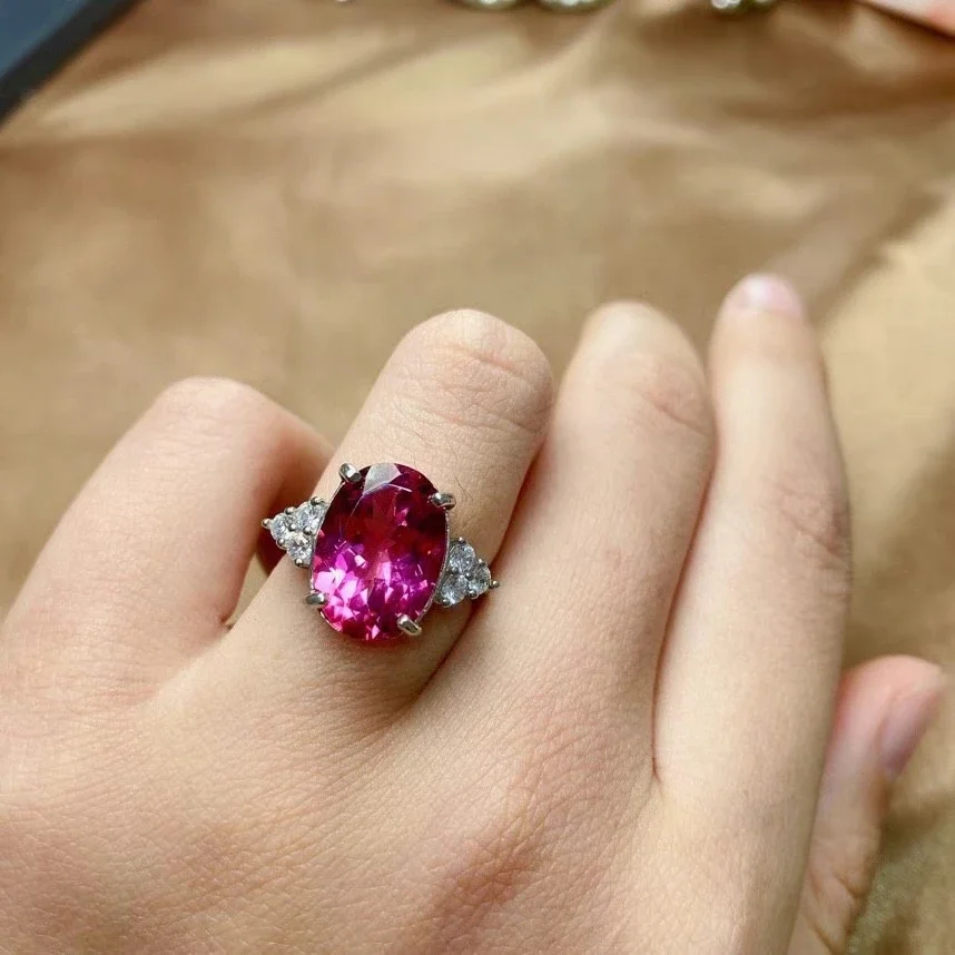 

Роскошное серебряное кольцо с драгоценным камнем для вечеринки 10 мм * 14 мм VVS, кольцо с розовым топазом, серебро 925 пробы, ювелирные изделия с топазом