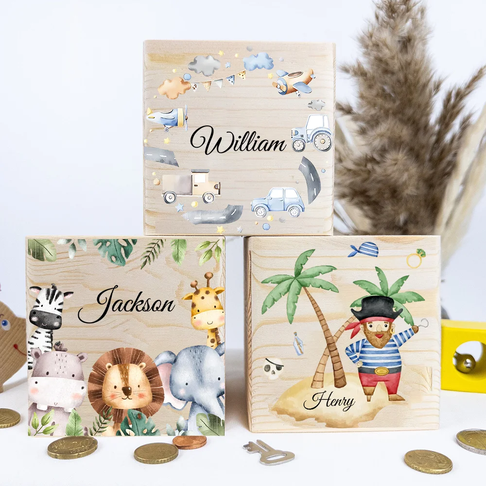 Hucha personalizada para niños, cajas de dinero de madera con nombre personalizado, caja de efectivo, bancos de dinero de madera para niños y niñas, regalo de cumpleaños y vacaciones
