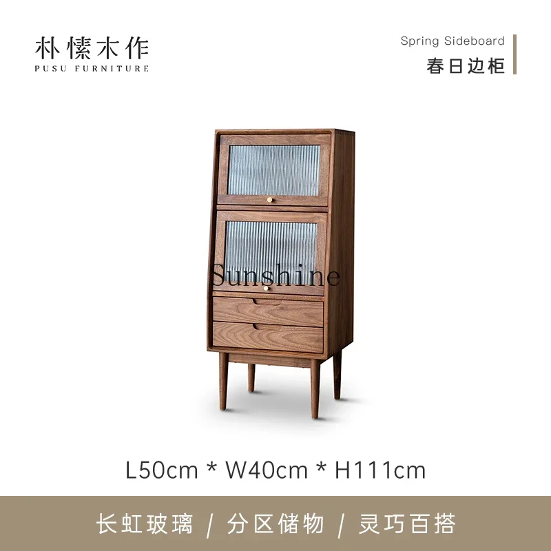 Black walnut solid wood chest, living room, home storage, antique storage, simple and modern  FT