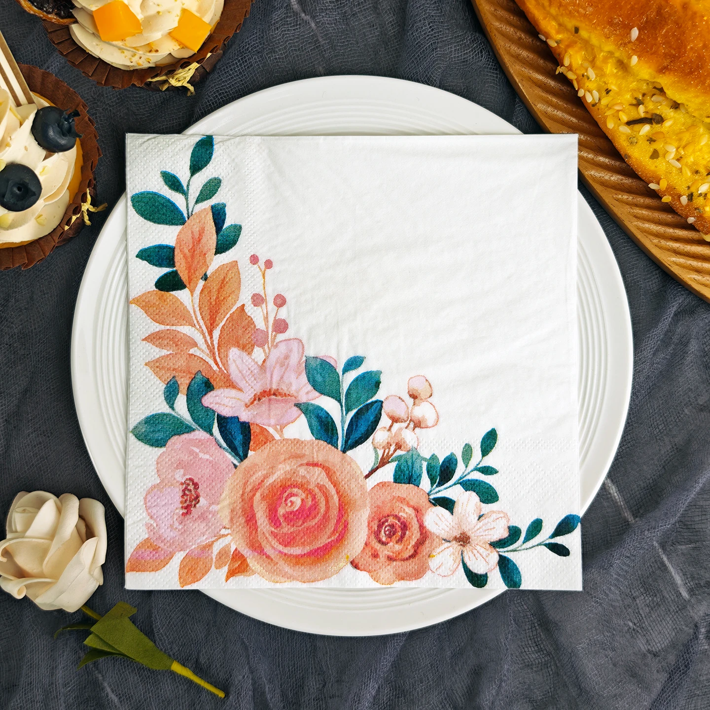 20/50pcs 33*33cm 2ply Orange flowers paper Napkins Suitable 