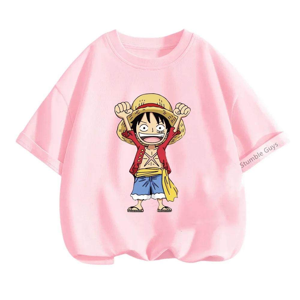 Fashion 3-14 Years Boys One Pieces T-shirt Summer Casual Anime Tshirt Kids Clothes Boys Tops Tee Luffy Gear 5 Girls Streetwear