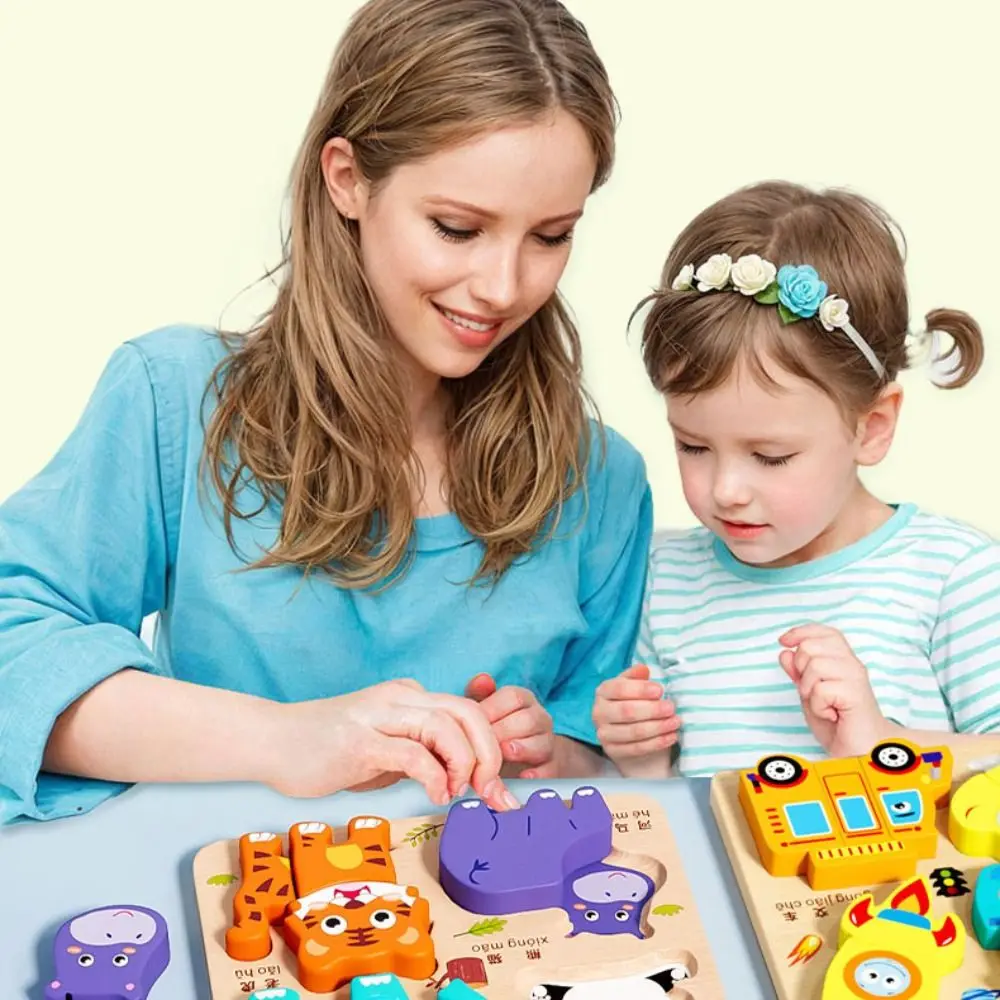 

Sensor Matching Wooden 3D Puzzles Montessori Interactive 4 in 1 Puzzle Board DIY Portable Animal Traffic Jigsaw Kindergarten