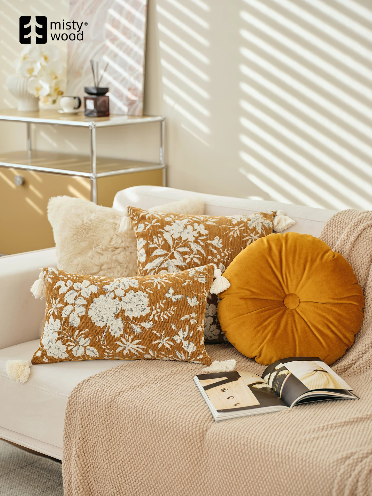 

Retro Mist Forest Pillow Cover American Mid-Century Sofa Living Room Tassel Orange Yellow Cuion Home Decor Polyester Fiber