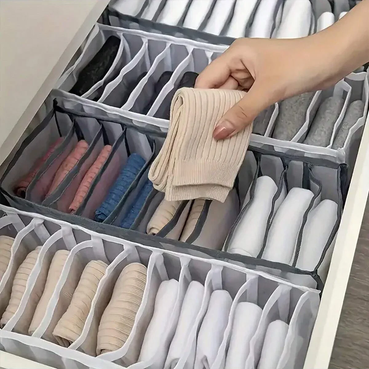 4pcs - Foldable Drawer Organizer - Space-Saving Closet Storage for Underwear, Socks & Bras - Customizable Dividers, Easy Setup