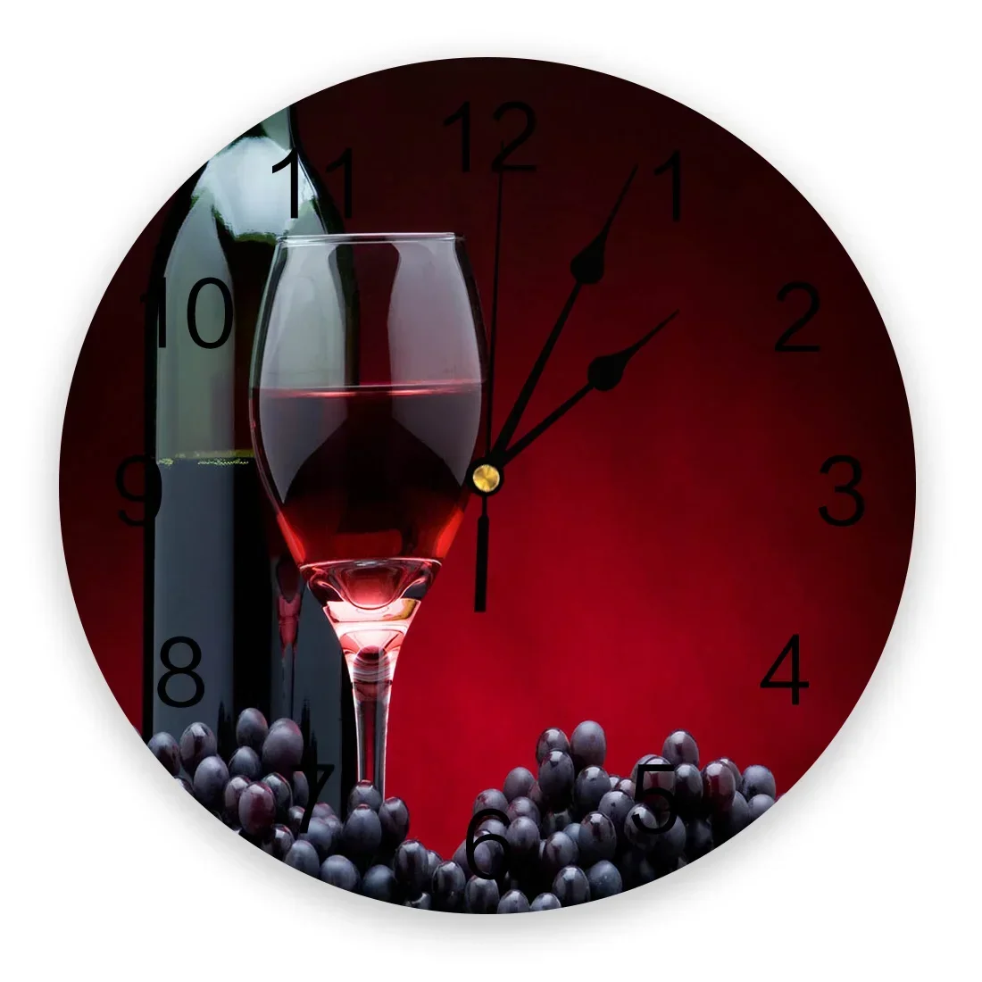 Red Wine Grape Fruit Round Wall Clock Acrylic Hanging Silent Time Clock Home Interior Bedroom Living Room Office Decoration