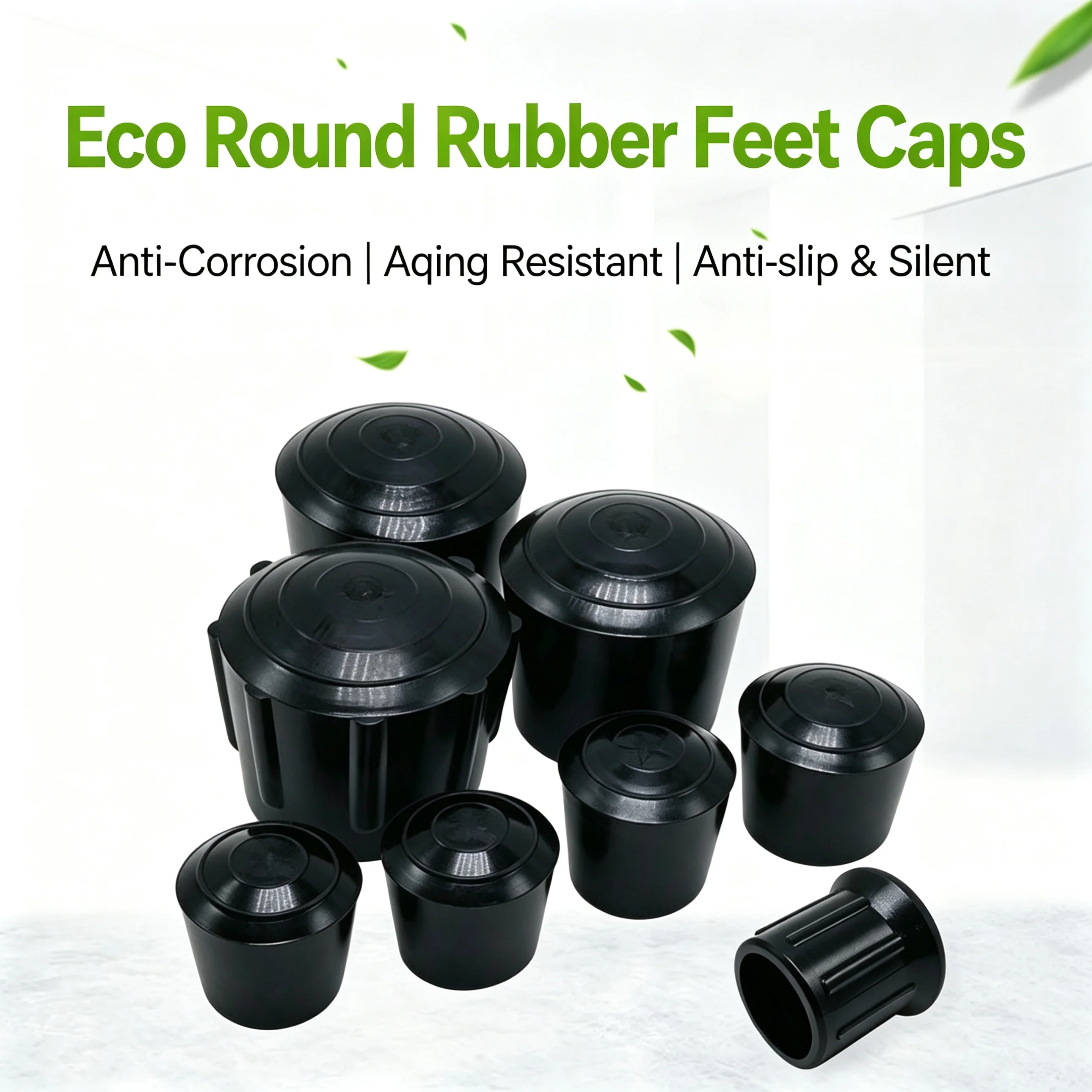10pcs Black Round Eco Rubber Leg Caps, Anti-slip Wear Resistant Furniture Foot Covers for Table Sofa Coffee Table