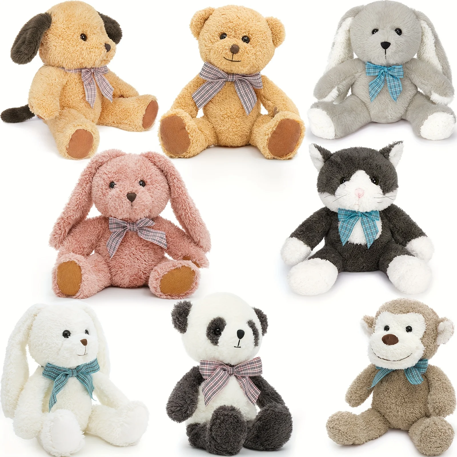 Set di animali di peluche da 8 pezzi per giovani - Peluche in morbido poliestere da 13 pollici, inclusi orsetto, cane, gatto, panda, scimmia e conigli