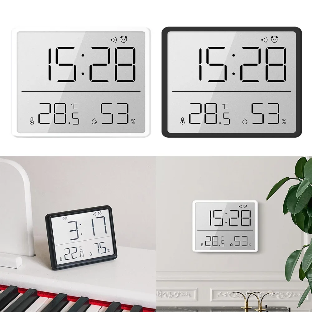 

Multifunction Thermometer Hygrometer Electronic Temperature Humidity Clock Bring Style to Your Space with White or Black Color