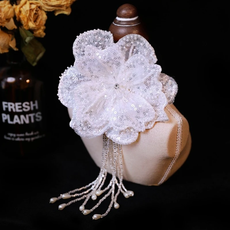 الفرنسية الرجعية الصناعة الثقيلة المطرزة الدانتيل زهرة شرابة مشبك شعر غطاء الرأس