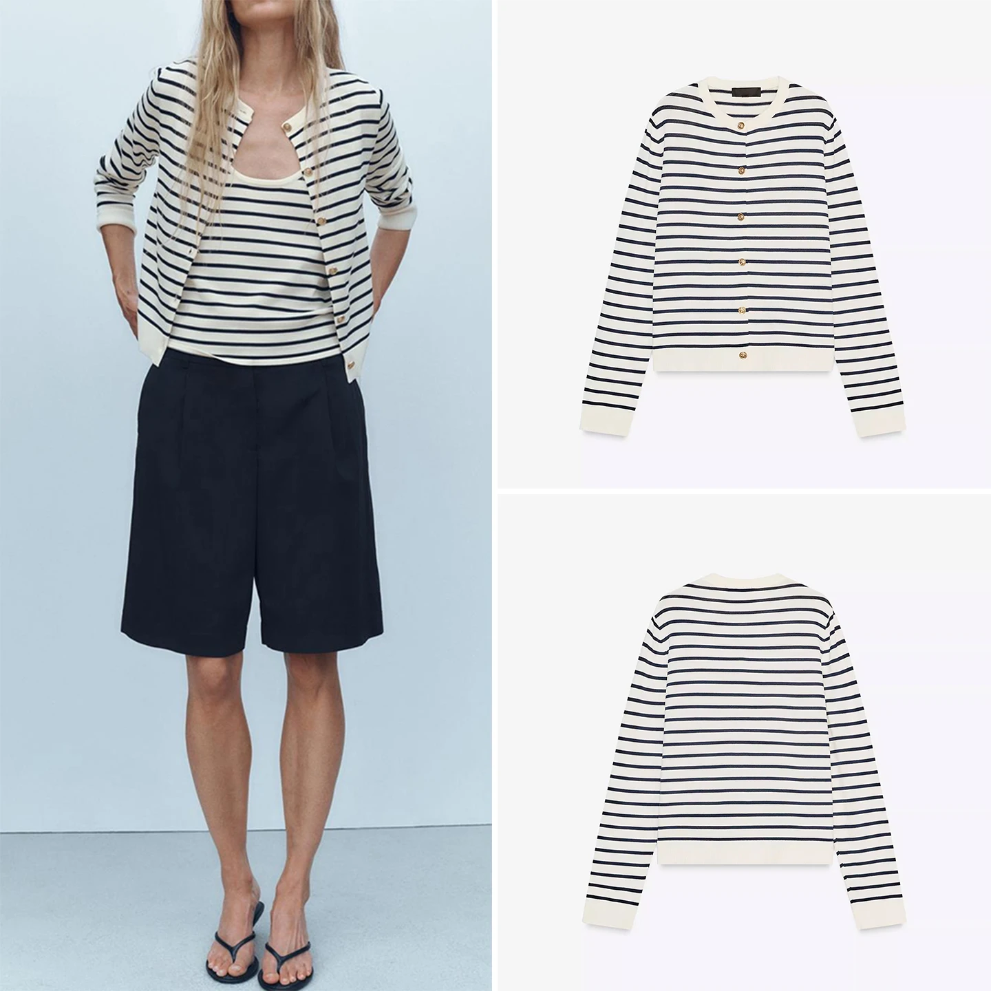 

Z 2025 New Faion Knitted Cardigan Casual Sle Commute Personali Match All Women's Long Sve round Ne Button Str...