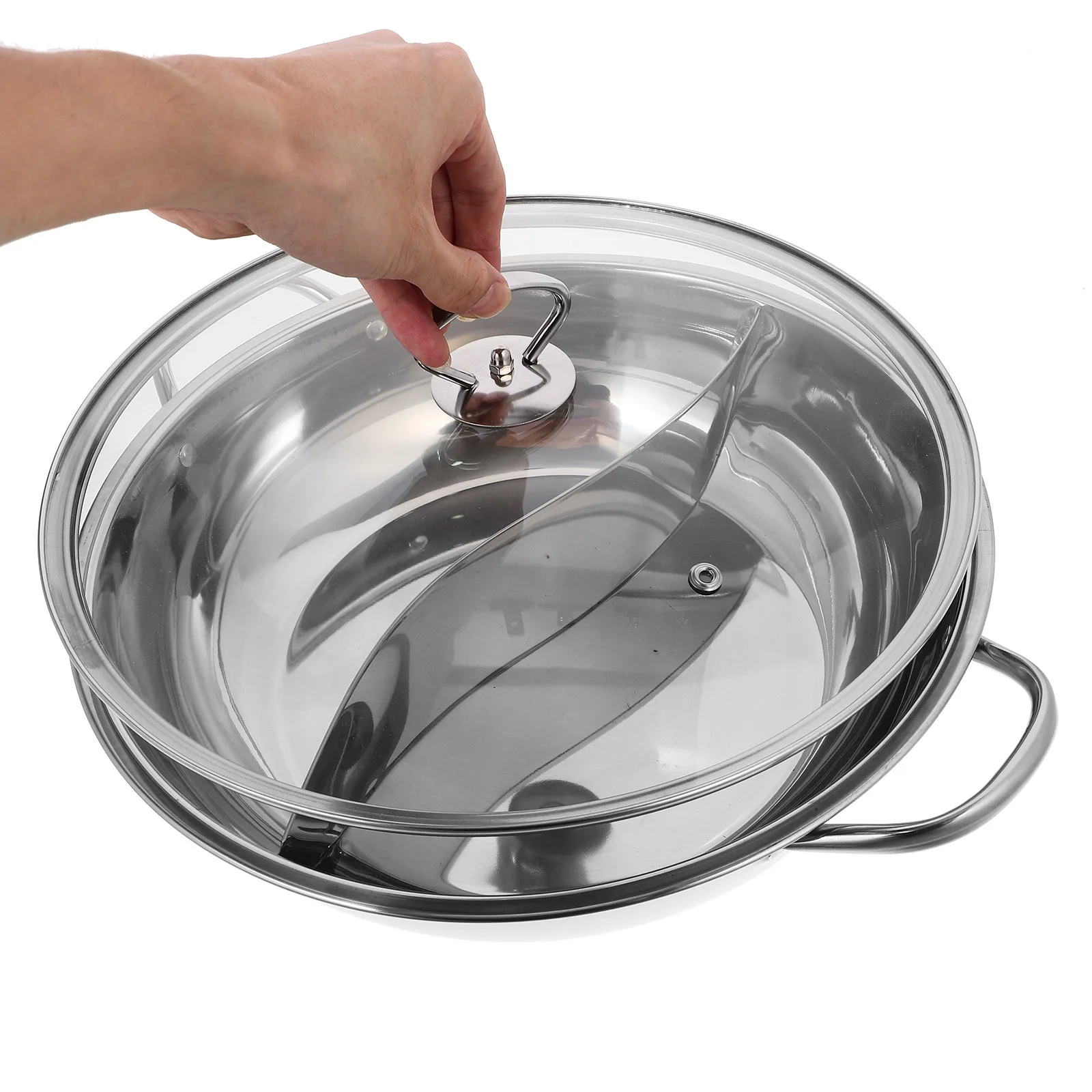 

Stainless Steel Hot Pot Dual Compartment Divider Large Capacity Stove Compatible Kitchen Hotpot Pot Even Heating