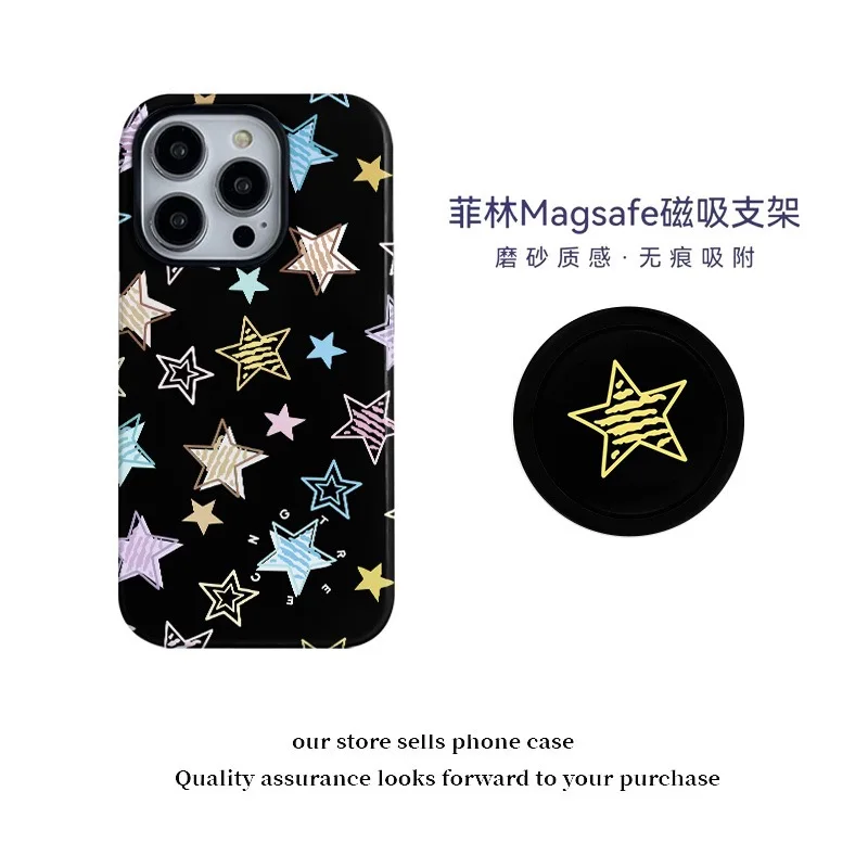 

Ins Korean Colorful Stars Black Case for IPHONE 16ProMax 15 14 13 12 11 PRO Plus XR Acrylic TPU Two in One Magnetic Phone Cases
