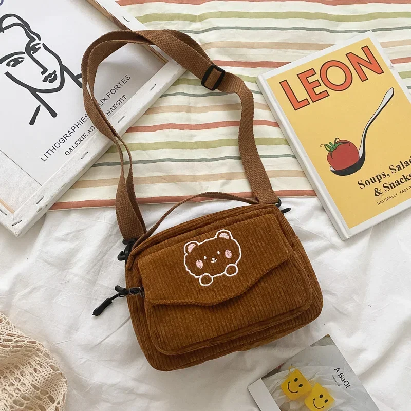 Práctico bolso de lona bonito de oso para chica, nueva edición coreana, bolsos cruzados, hombro para estudiante