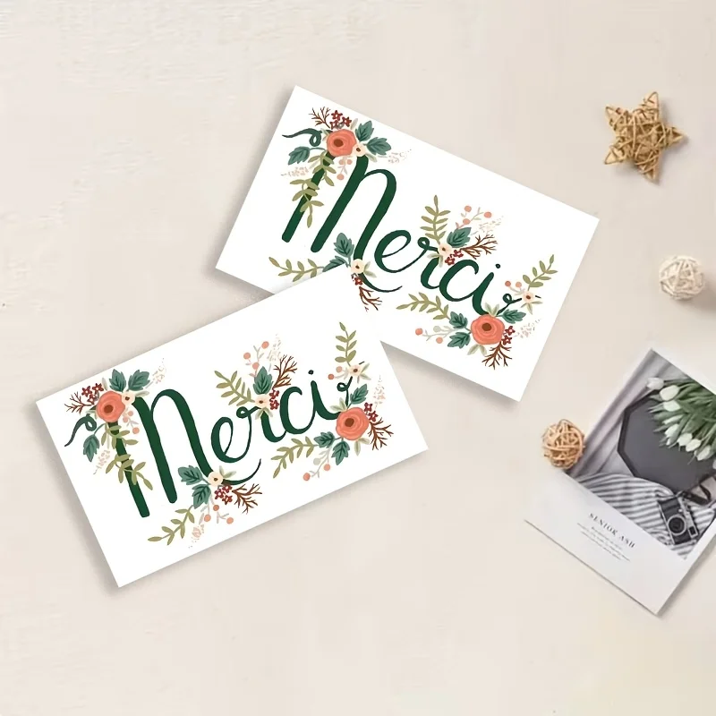 50PCS Floral Surround Font Design Gift Thank-you Cards, Suitable for Store Decoration, Business Notes, and Other Occasions