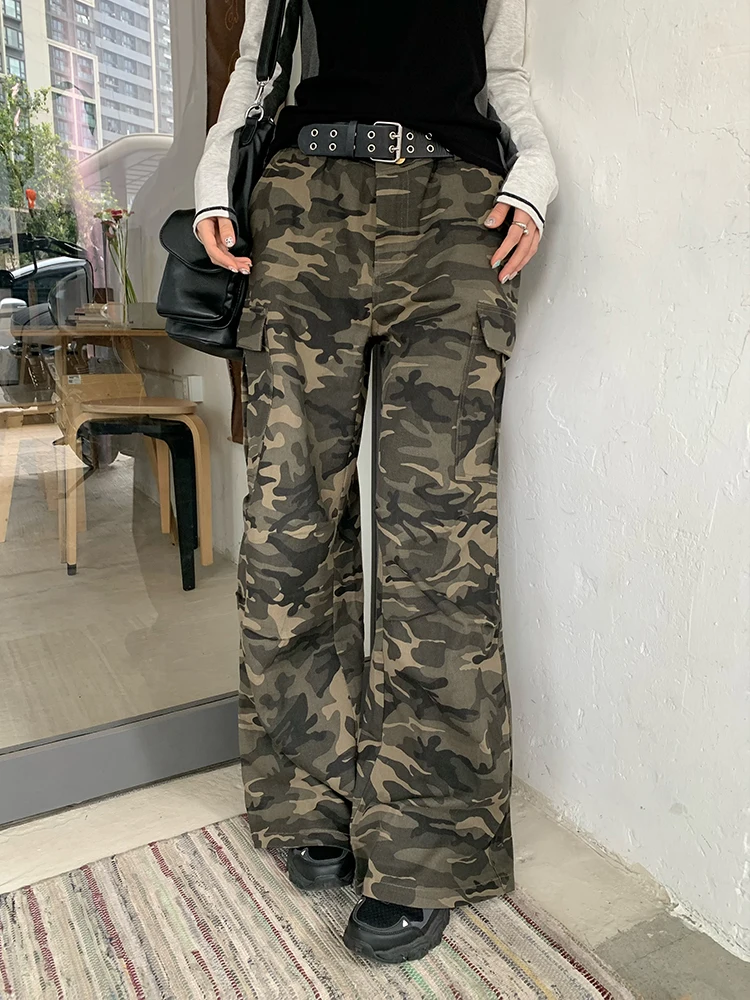 

Женские повседневные брюки Lumoder Camouflage свободного кроя, осенняя новинка, уличный стиль, с высокой талией, прямые, рабочие брюки