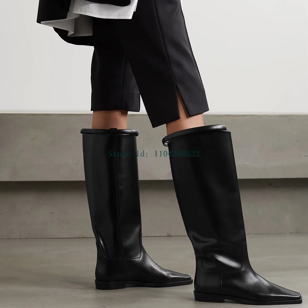 Black Patent Leather Slouchy Boots Sexy Square Toe Square Heel Solid Slip On New Arrivals Fashion Women Modern Boots