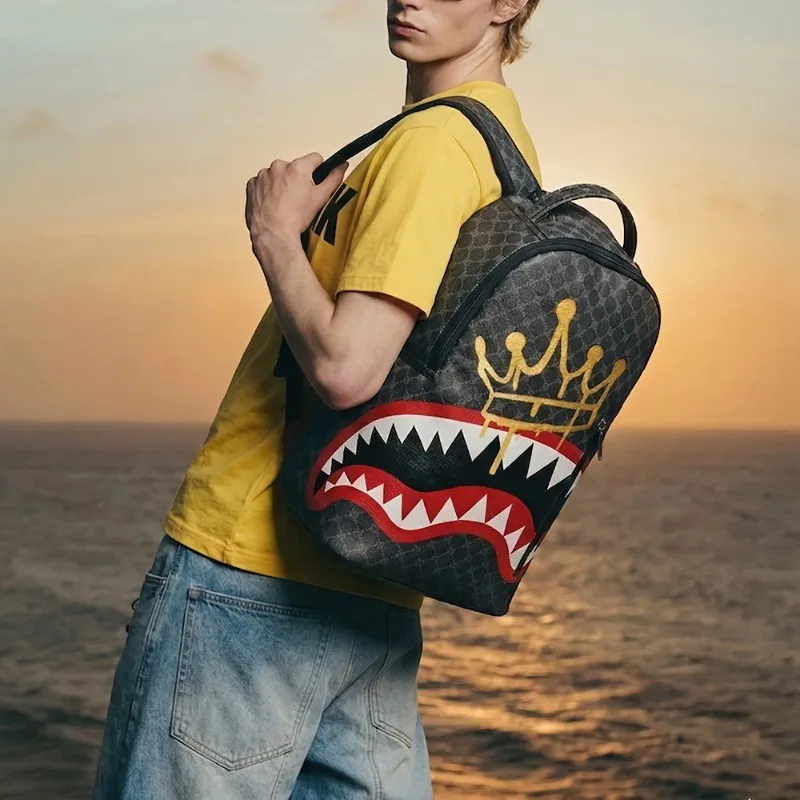 New Double Shoulder Bag Casual Shark Business Large Capacity Men's Backpack Campus Schoolbag Travel Bag