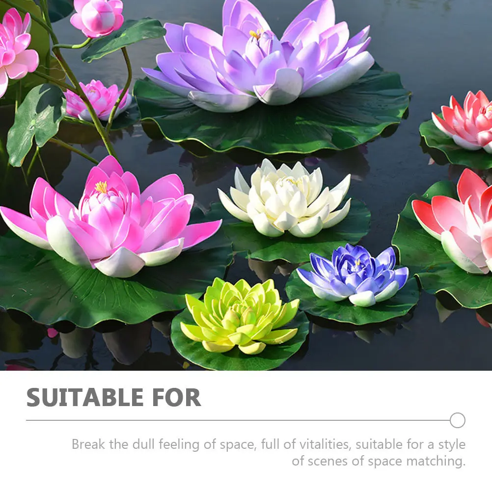 8Pcs Fake Lotus Flowers Artificial Floating Water Lilies for Pool Pond Landscape Decoration Simulation Pond Plants Eva Lotus