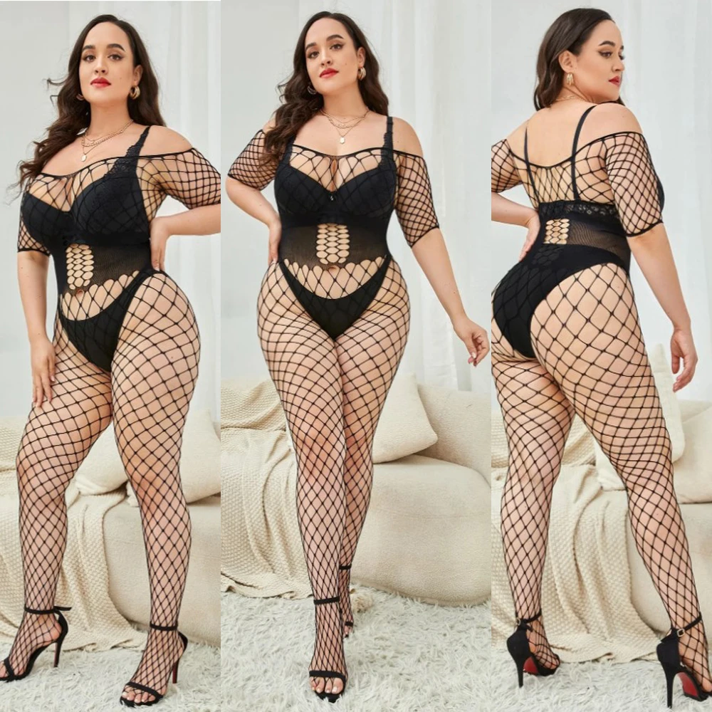 Plus Size Women's One Piece Pants One Piece Open Bra Pantless Sexy Hollow All over Women's One Piece Socks