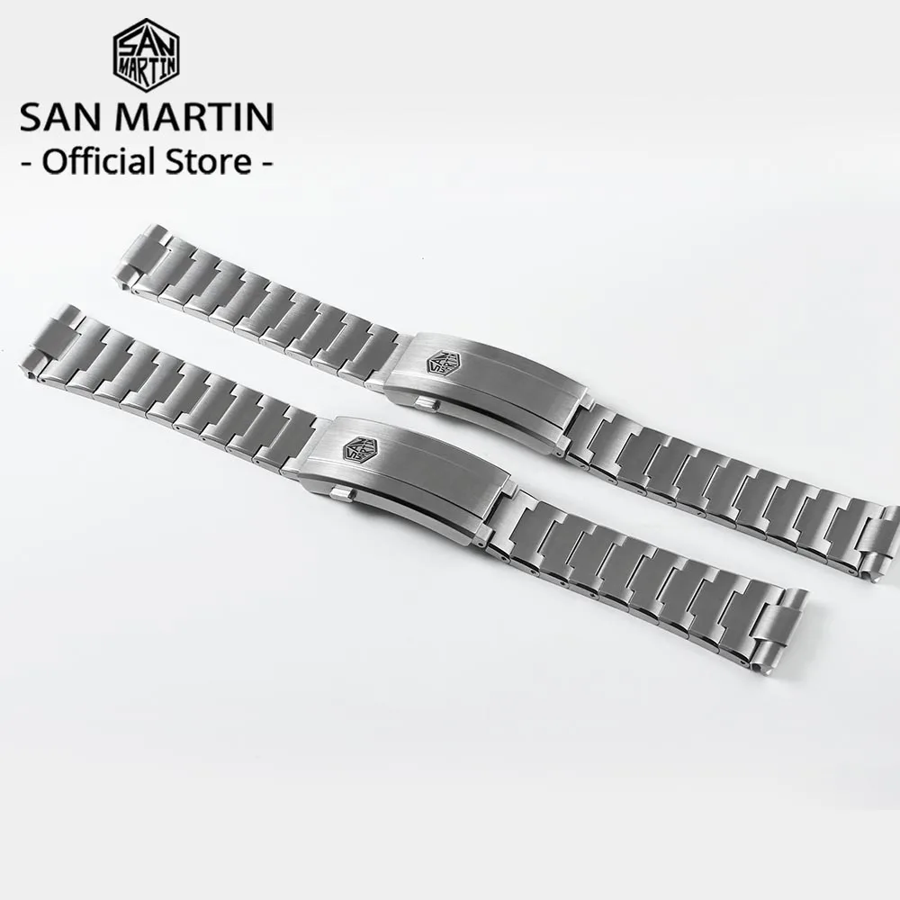 San Martin SN0151 Bracelet 316L Stainless Steel Y Links Strap OTF Adjustable Clasp Watch Parts Strap For 20mm Dedicated Endlinks