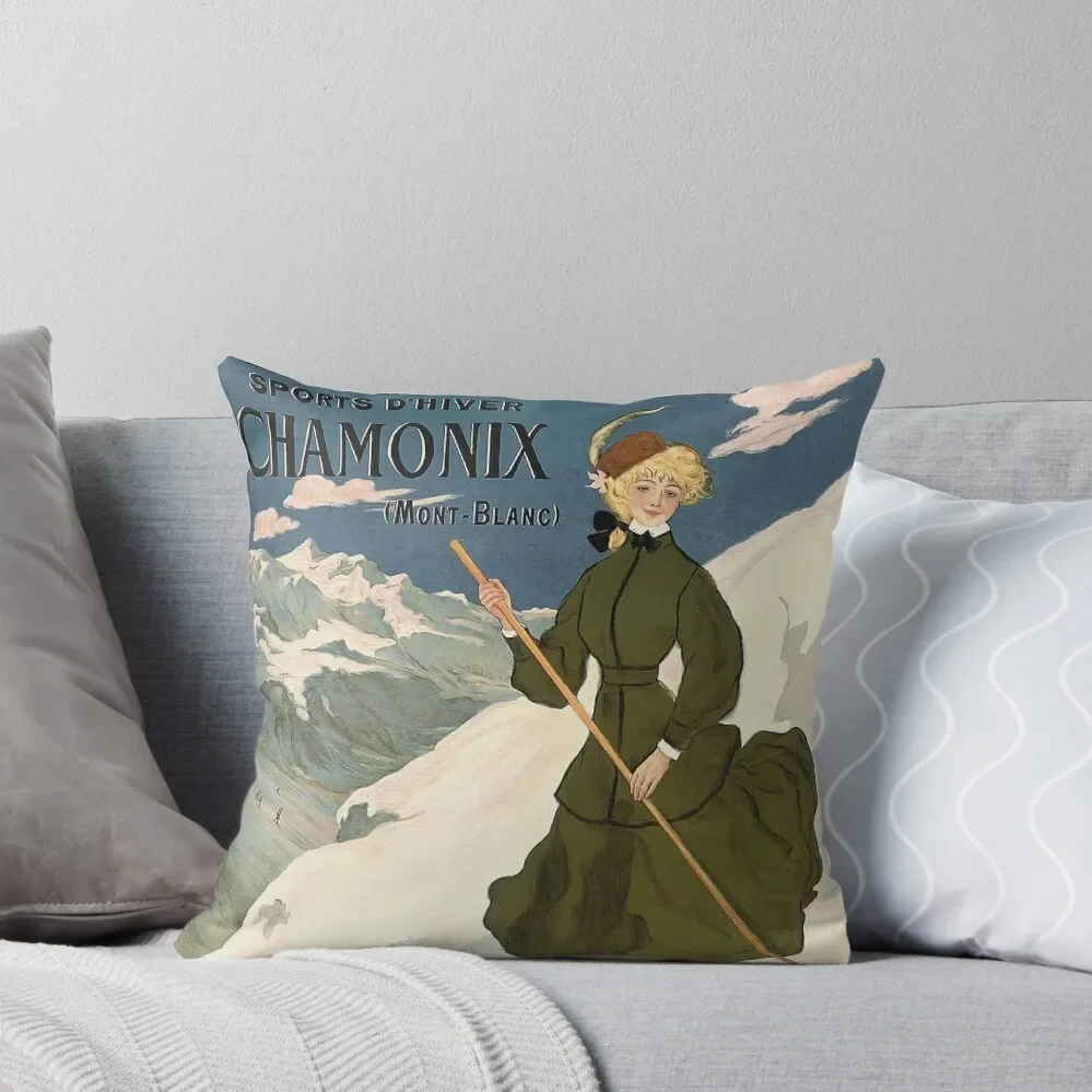 Chamonix Mont Blanc Vintage Ski Throw Pillow Cushion Cover Custom Cushion Photo Sofa Decorative Covers Pillow