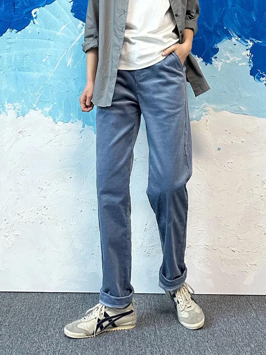 

Удобные винтажные светло-голубые вельветовые брюки прямого кроя для женщин, повседневные, простые, нейтральные, Sle Left Hand Diary