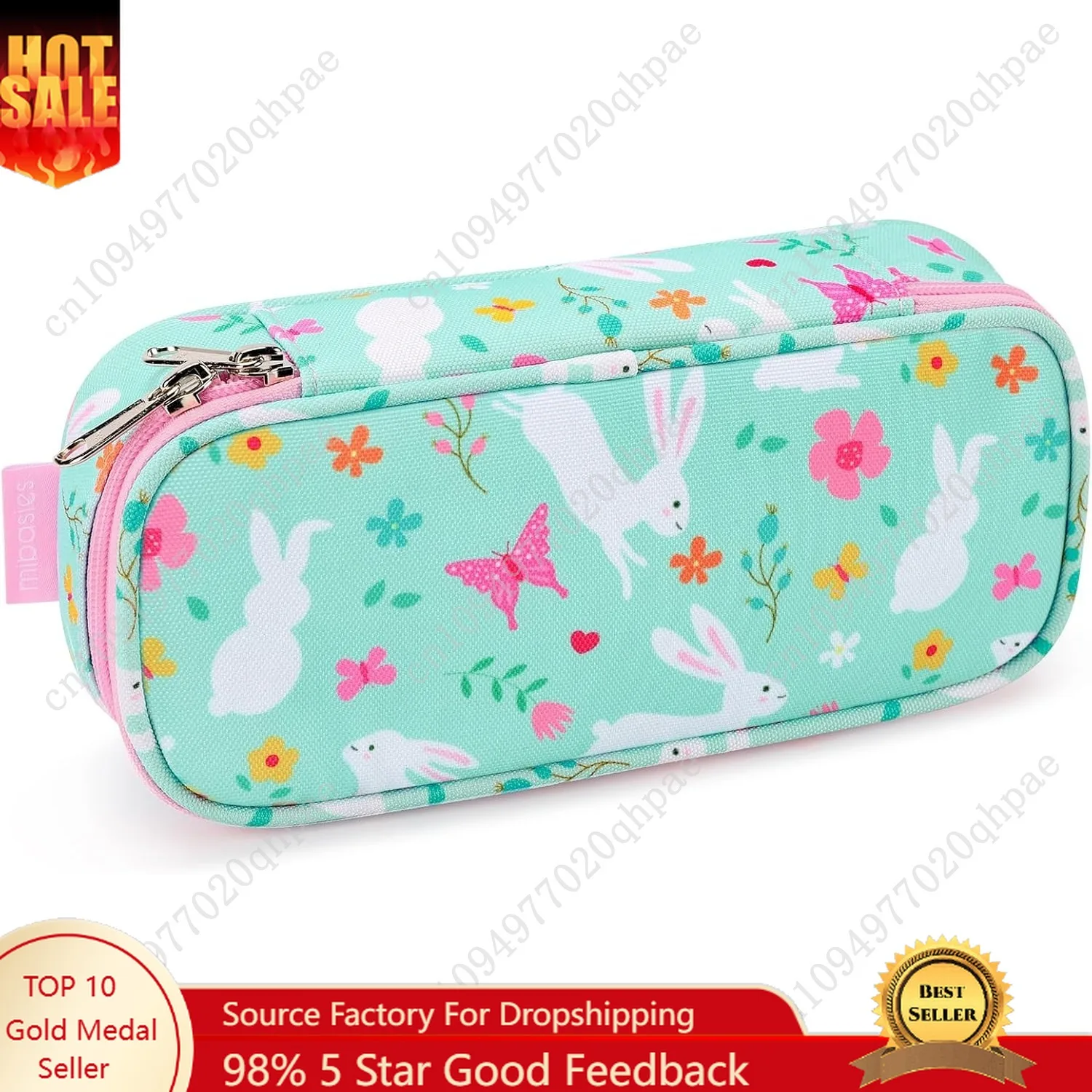 

mibasies Girls Pencil Case for Kids, Multi-Slot Pencil Pouch, Rabbit Green