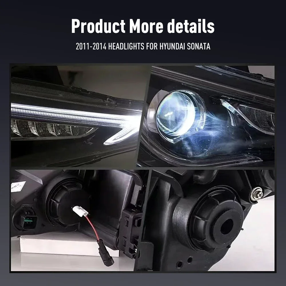 ชุดไฟหน้ารถยนต์ LED สำหรับ Hyundai Sonata ปี 2011-2014 ไฟหน้าด้านหน้าพร้อมไฟ DRL และไฟเลี้ยว แบบเสียบปลั๊กใช้งานได้ทันที