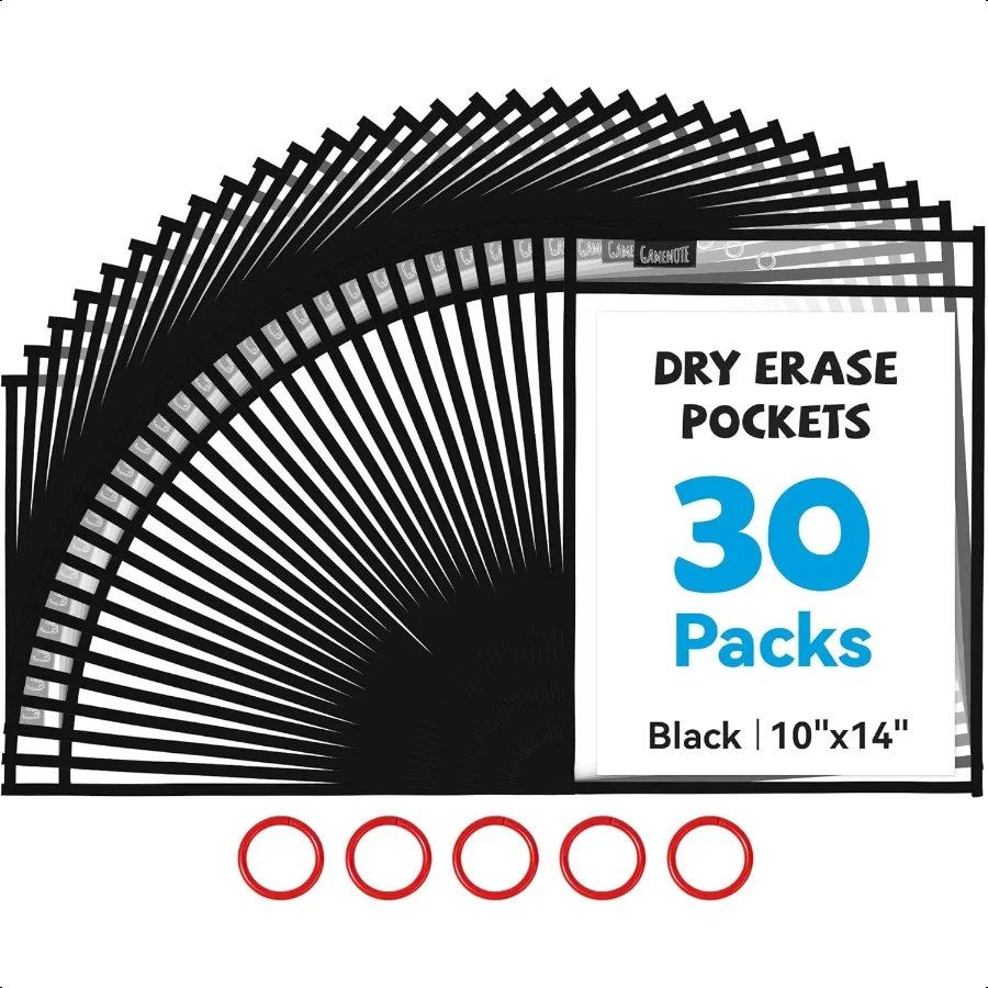 

Dry Erase Pockets 30 Pack with Rings Oversized Reusable Plastic Sleeves Shop Ticket Holders Sheet Protectors Teacher plies Orga