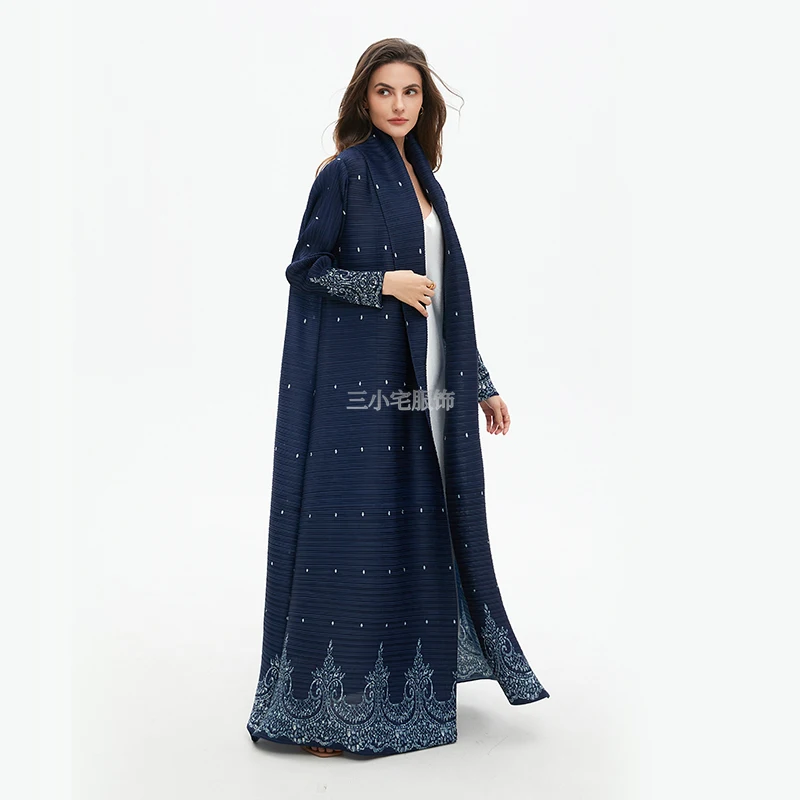 2024 New Abaya Original Designer Model Shawl Large Lapel Tie Cardigan Jacket Long Loose Pleated Dress Robe