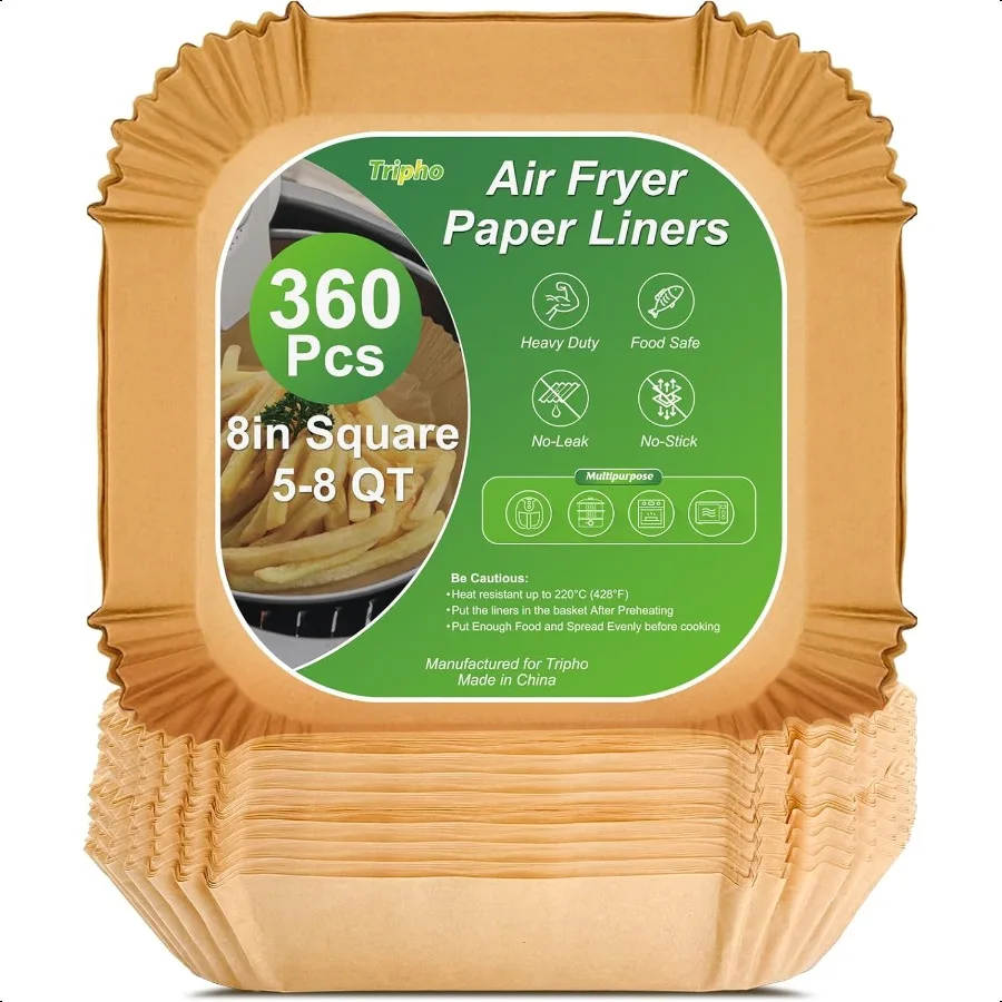 

360 Pcs 8 Square Unbleached Heavy Duty Air Fryer Paper Liners NonStick NonLeak Parchment Paper Liners for Airfryer Basket Deep