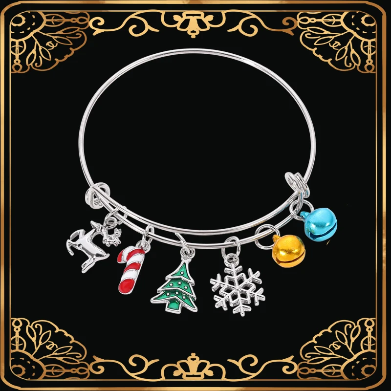 Christmas Tree Elk Snowflake Bell Bracelet Navidad Bracelet Holiday Gift for Children