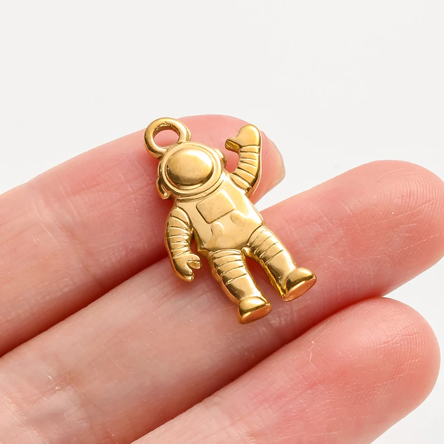 6pcs/Lot Real Gold Plated Space Alien Pendants Astronaut Sun Moon Star Charm Stainless Steel Charms For Jewelry Making Supplies view 3