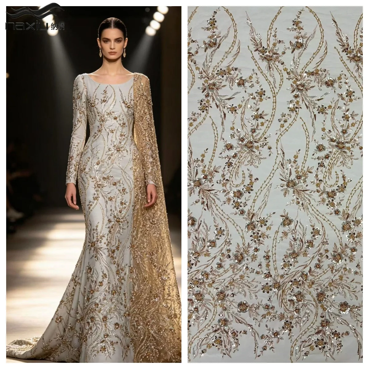 

Высококачественная африканская кружевная ткань Madison 5 ярдов с пайетками и бисером, нигерийская французская вышивка на тюле для свадебного платья